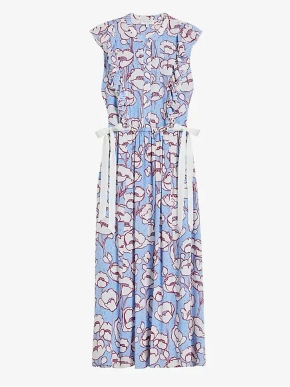 TED BAKER LONDON Tindraa Woven Midi Dress Light Blue and White Sz: 3 / 8 US
